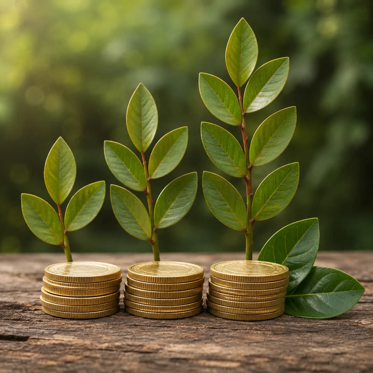Seedlings growing on coins, symbolising steady long-term growth